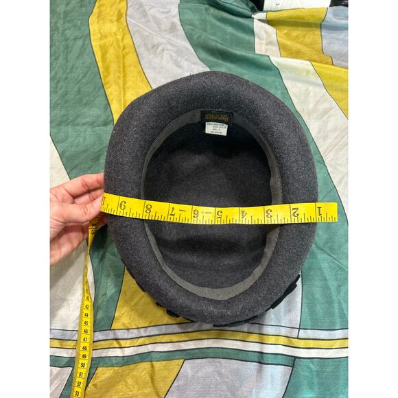 Dame- Vintage Wool Bowler Hat- Flower Cutout applique front- black gray- OSFM - Picture 5 of 8